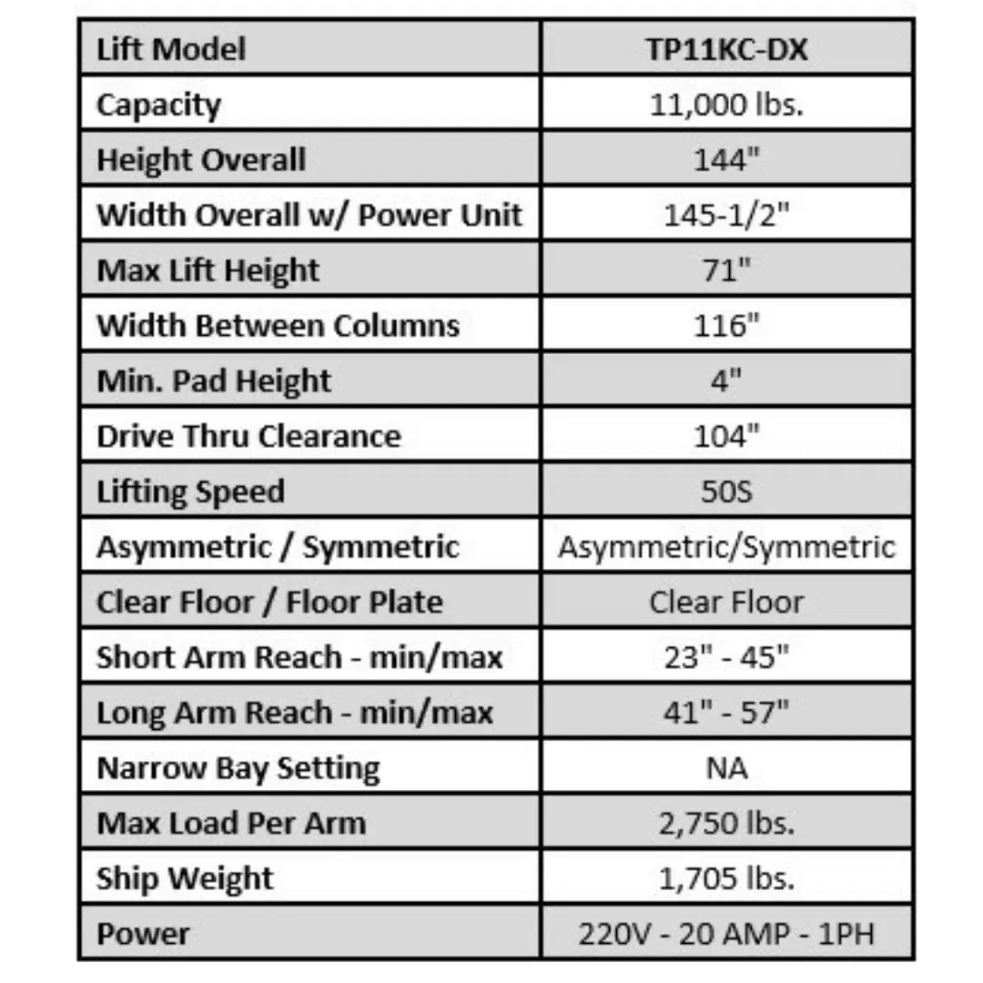 Valor VP11KC-DX 11,000 lb 2 Post Clear Floor