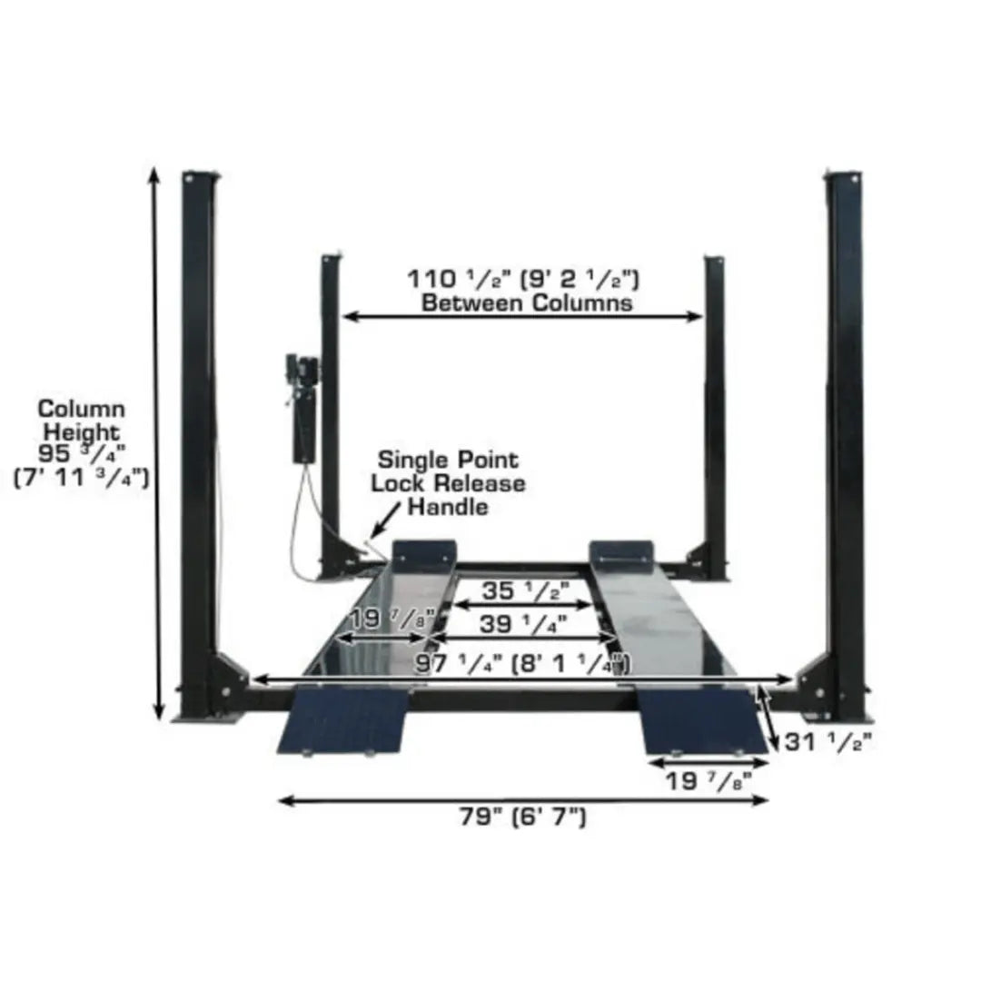 Atlas Garage PRO9000 4 Post Lift + RJ6 Rolling Jacks Combo
