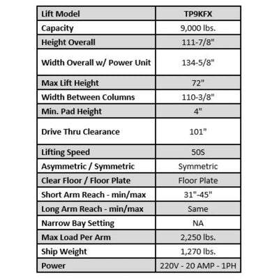 Valor VP9KFX 9,000 lb 2 Post Floor Plate - Symmetric