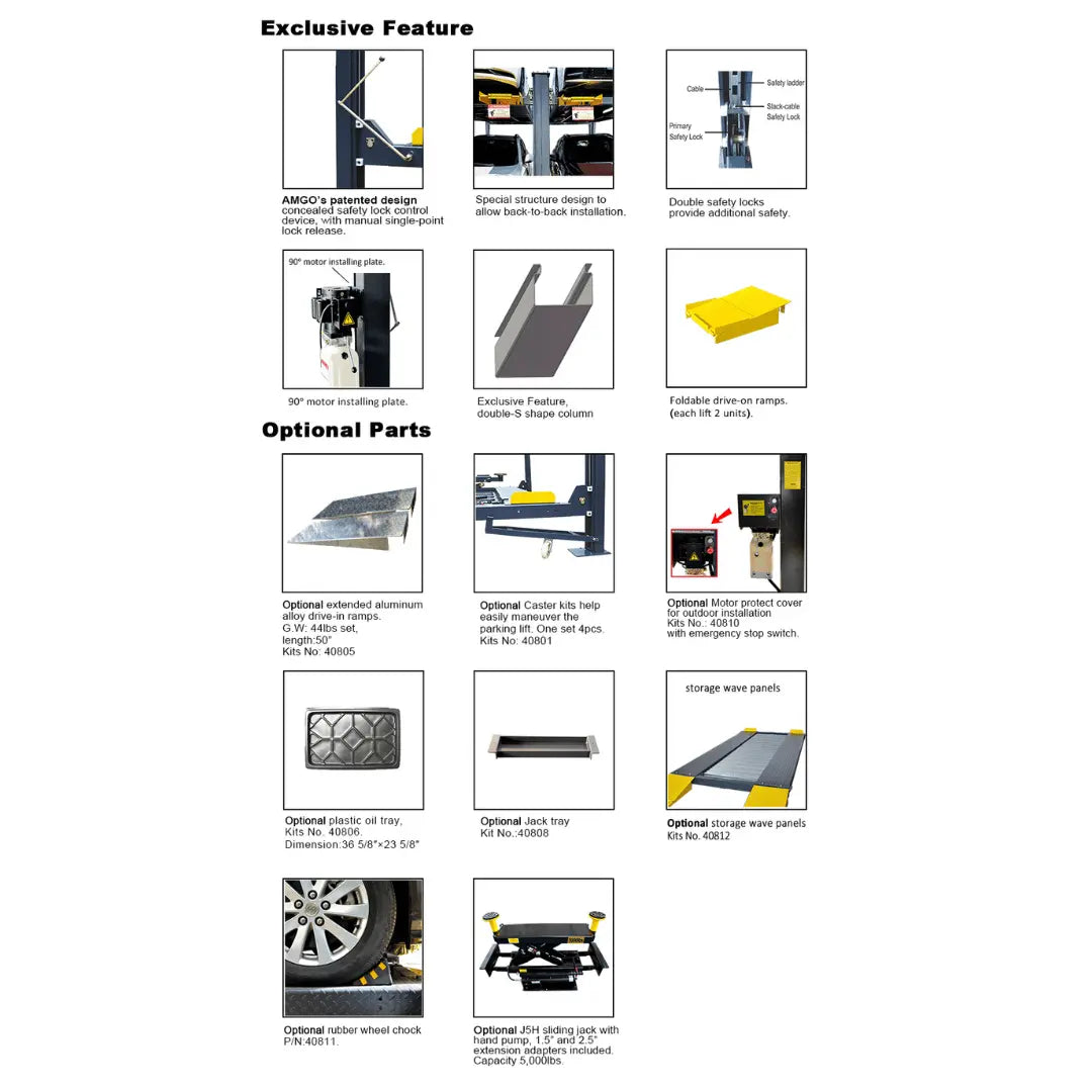 Amgo 408-P 8,000 lb 4 Post Parking Lift