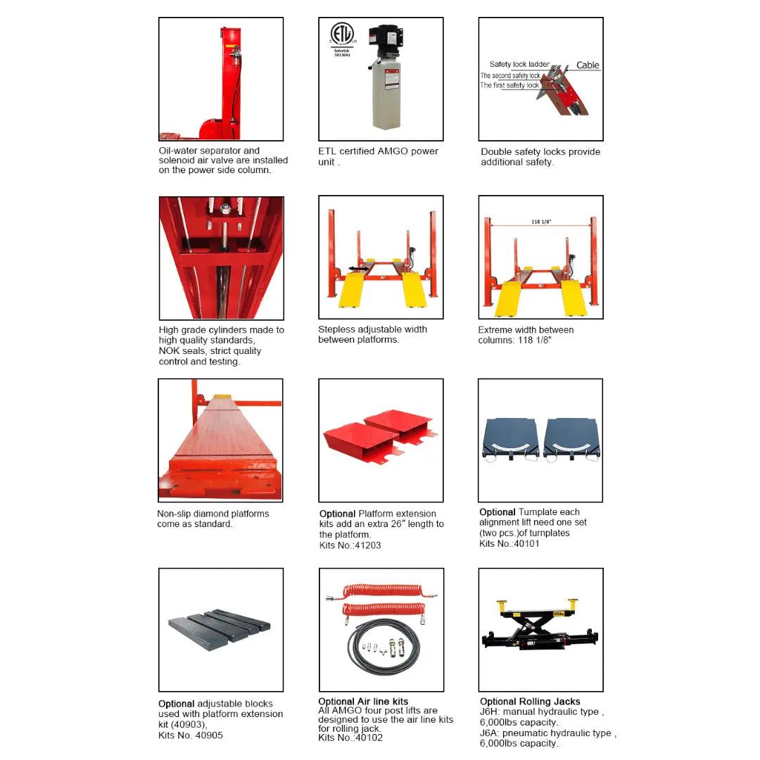 Amgo PRO-12SX 12,000 lb 4 Post Lift