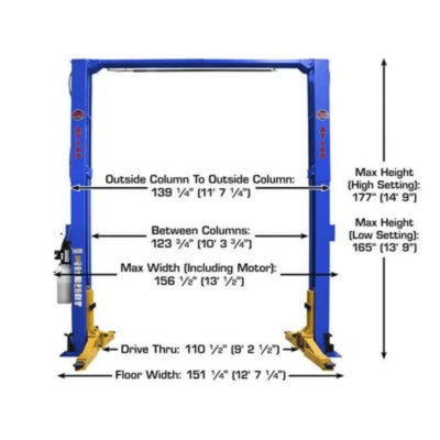 Atlas Platinum PVL12 ALI Certified Commercial Overhead 12,000 lb. Capacity 2-Post Lift