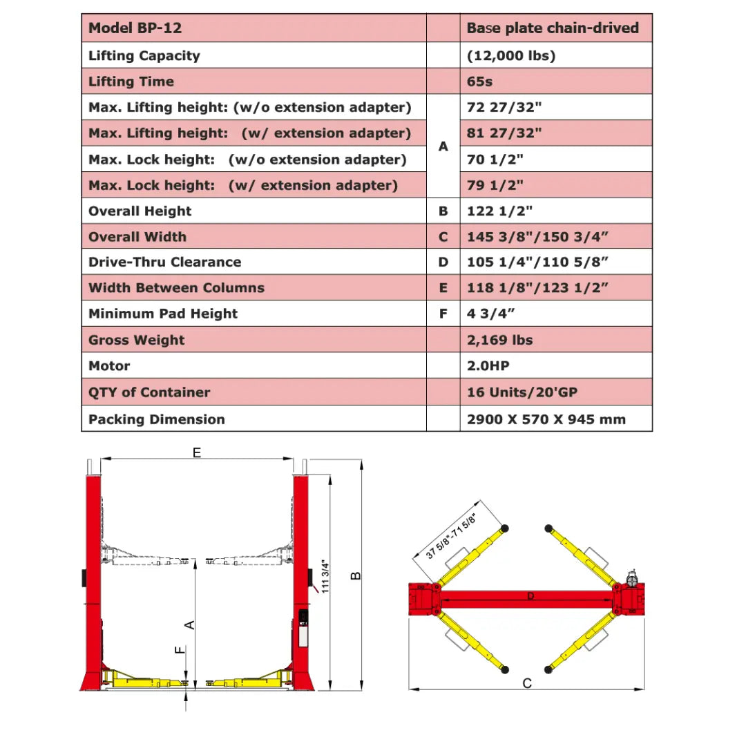 Amgo BP-12 12,000 Lb 2 Post Lift