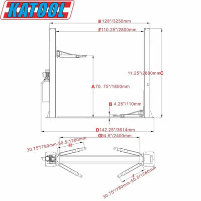 Katool KT-H105 10,000 lbs 2 Post car Lift