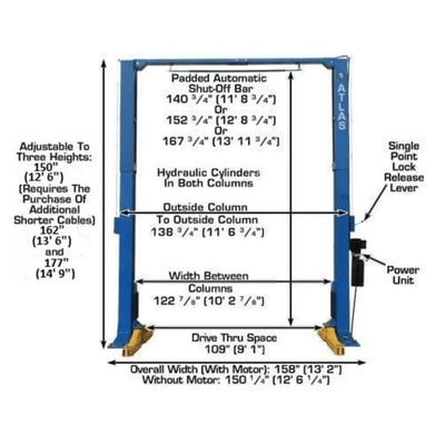 Atlas PV15PX 15,000 lb Overhead 2 Post Lift
