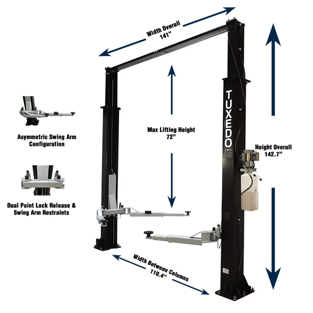 Valor - VP9KAC-TUX 9,000 lb 2 Post Clear Floor - Asymmetric