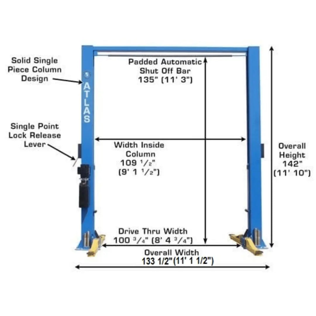 Atlas 9OHSC Overhead 9,000 lb. Capacity 2-Post Lift