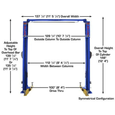 Atlas Platinum PVL10 ALI Certified Commercial Overhead 10,000 lb. Capacity 2 Post Car Lift