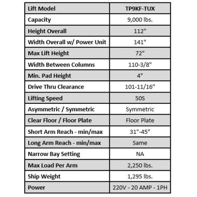 Valor - VP9KF-TUX 9,000 lb 2 Post Floor Plate - Symmetric