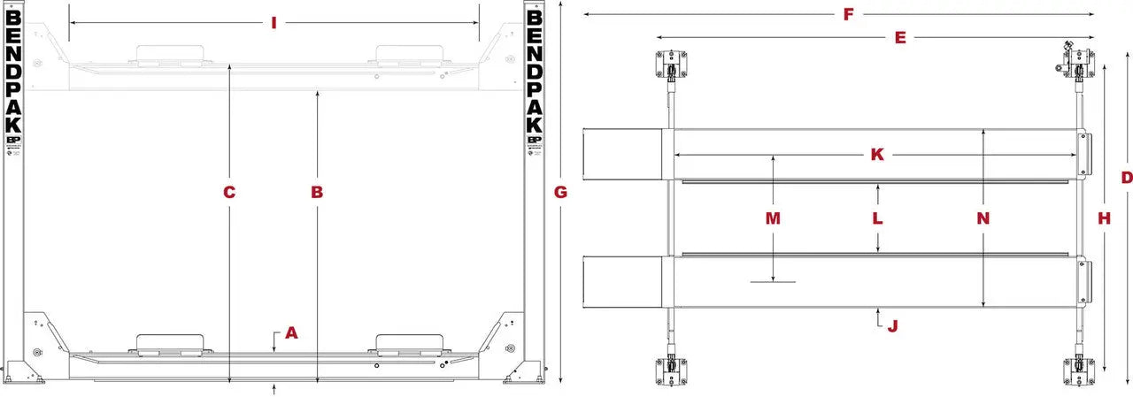 BendPak HDS-14X 14,000 lb. 4 Post Lift - Extended Runways