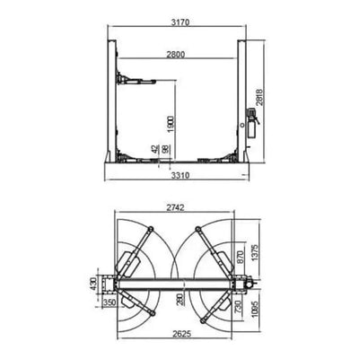 Katool KT-H120D 12,000 lbs 2 Post Lift Single Lock Release Vehicle Lift