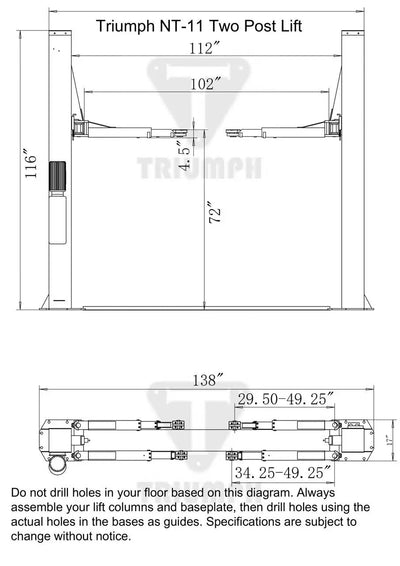 Triumph NT-11 11,000 lb. 2 Post Lift